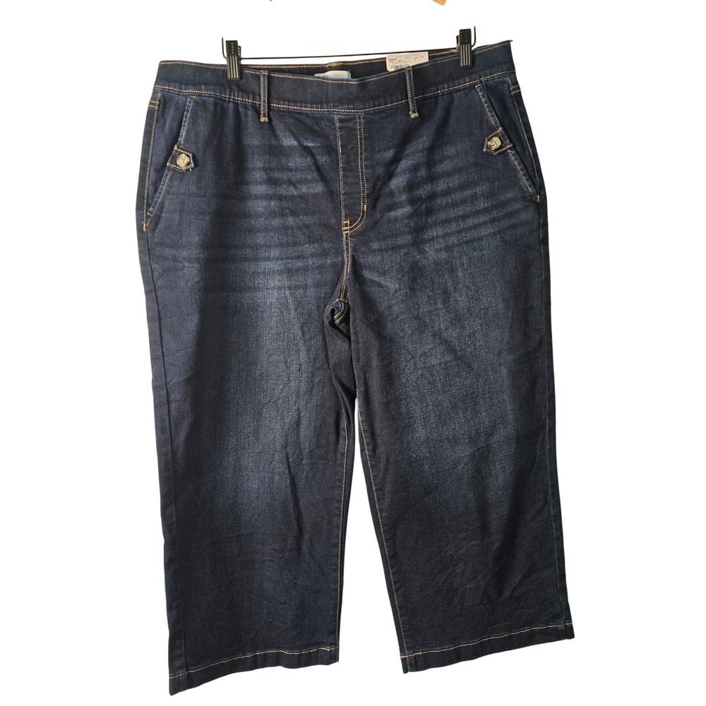 🆕️ Croft & Barrow Womens XL Dark Wash Wide Leg Mid Rise Denim Capris‎ NWT